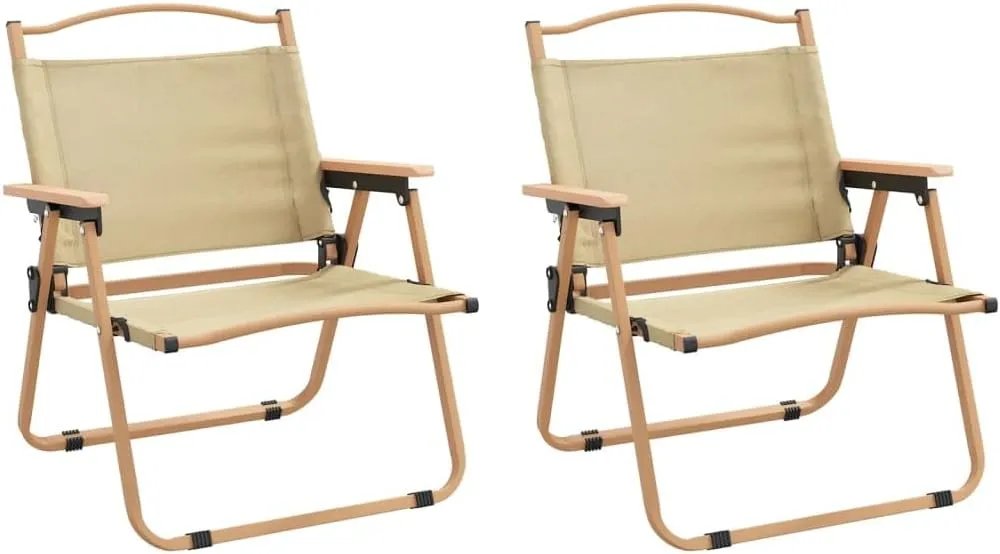 Outdoor Chair with Foot Rest Heavy Duty Beach chairCamping Chairs 2 pcs Beige 21.3"x16.9"x23.2" Oxford FabricSuitable for Garden Patio Living Room