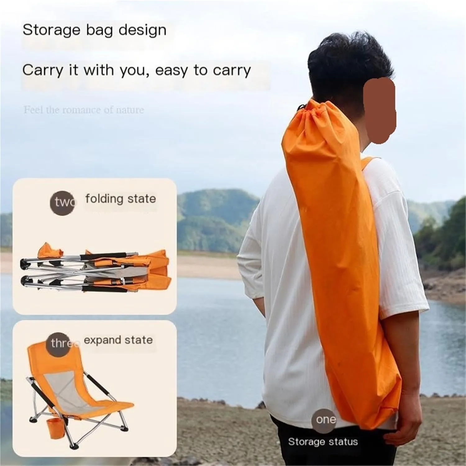 Outdoor Lounge Chair Beach Chair Folding Chair Oxford Cloth High Back Chair Blue Orange(Blue)