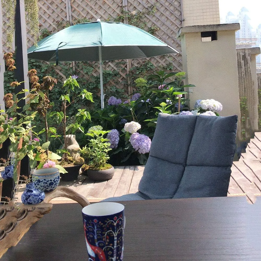 Outdoor Tiltable Garden Umbrella 2.1m, Anti- Round Terrace For Balcony Beach Pool Fishing Market, Green Height Adjustable