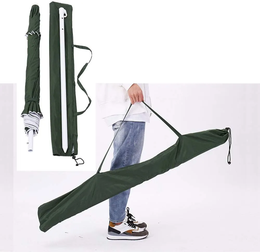 Outdoor Tiltable Garden Umbrella 2.1m, Anti- Round Terrace For Balcony Beach Pool Fishing Market, Green Height Adjustable