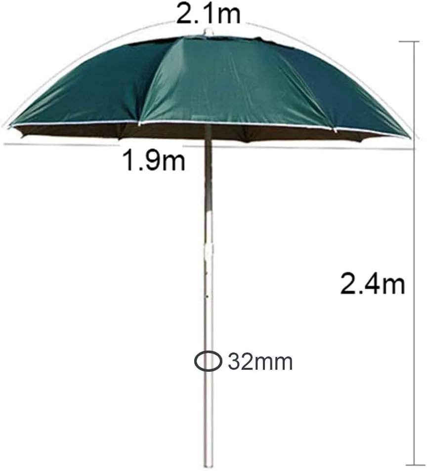 Outdoor Tiltable Garden Umbrella 2.1m, Anti- Round Terrace For Balcony Beach Pool Fishing Market, Green Height Adjustable