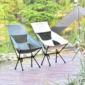 Outdoor Travel Folding Chairs, Beach Picnic Moon Chairs, Portable Folding Large-Sized Black, White, Gray, Military Green(Grey Blue-S)