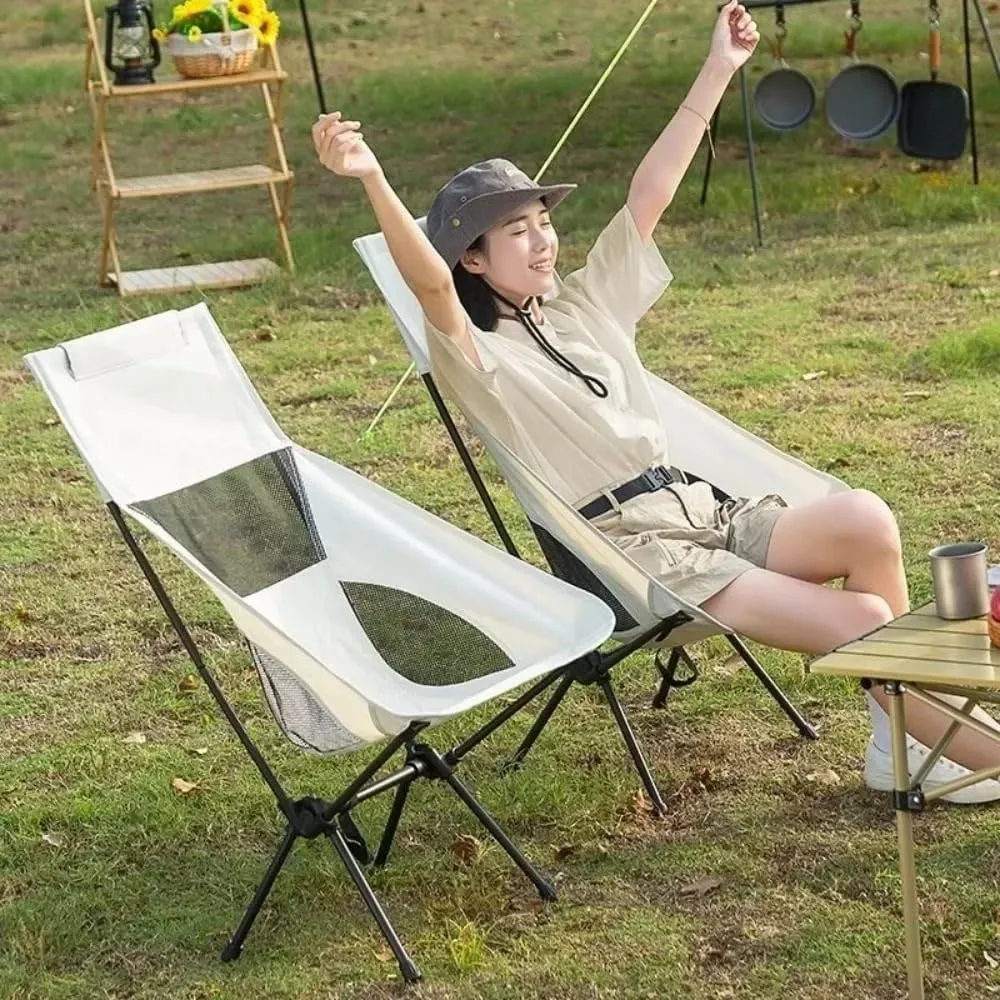 Outdoor Travel Folding Chairs, Beach Picnic Moon Chairs, Portable Folding Large-Sized Black, White, Gray, Military Green(Grey Blue-S)