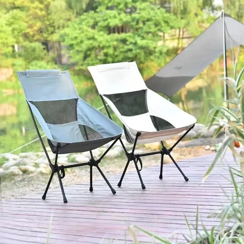 Outdoor Travel Folding Chairs, Beach Picnic Moon Chairs, Portable Folding Large-Sized Black, White, Gray, Military Green(Grey Blue-S)