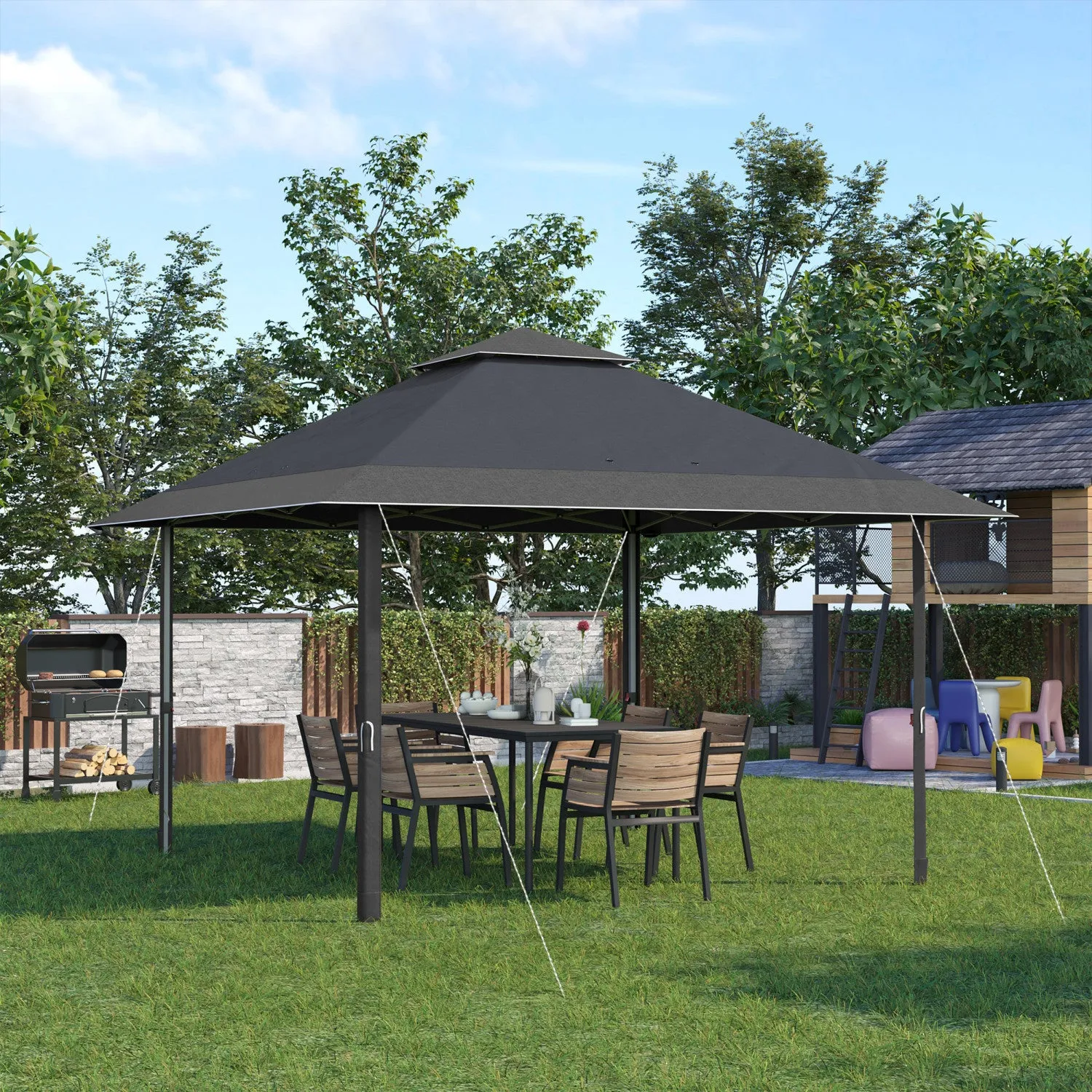 Outsunny 13' X 13' Outdoor Pop-up Party Tent Canopy With Top Vent, Grey|Outsunny 13' X 13' Tente De Fete Pop-up Exterieure, Gris