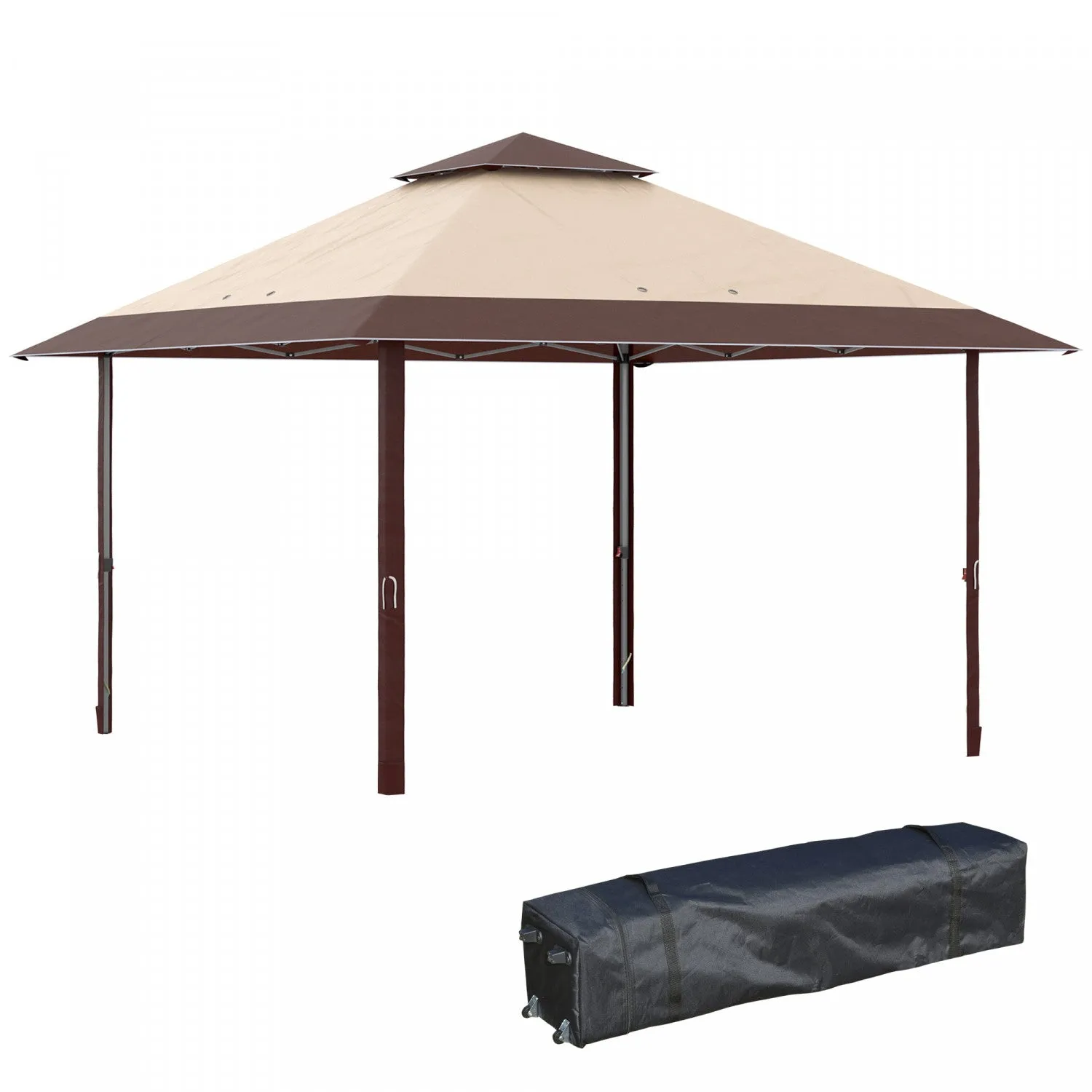 Outsunny 13' X 13' Outdoor Pop-up Party Tent Canopy With Top Vent, Khaki|Outsunny 13 'x 13' Auvent De Tente De Fete D'exterieur Avec Event Superieur, Hauteur Reglable Sur 3