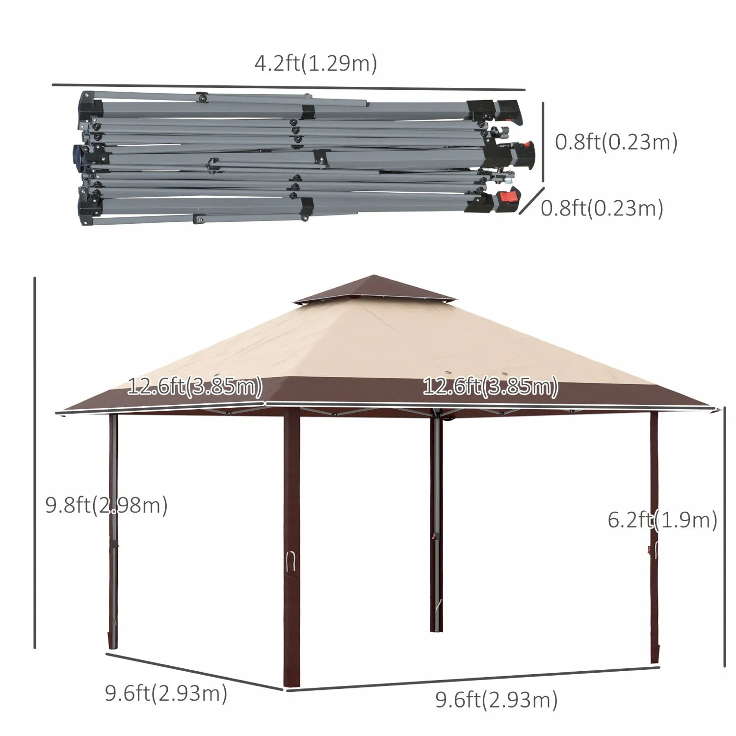 Outsunny 13' X 13' Outdoor Pop-up Party Tent Canopy With Top Vent, Khaki|Outsunny 13 'x 13' Auvent De Tente De Fete D'exterieur Avec Event Superieur, Hauteur Reglable Sur 3