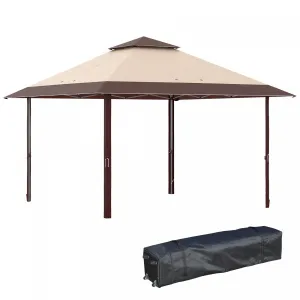 Outsunny 13' X 13' Outdoor Pop-up Party Tent Canopy With Top Vent, Khaki|Outsunny 13 'x 13' Auvent De Tente De Fete D'exterieur Avec Event Superieur, Hauteur Reglable Sur 3