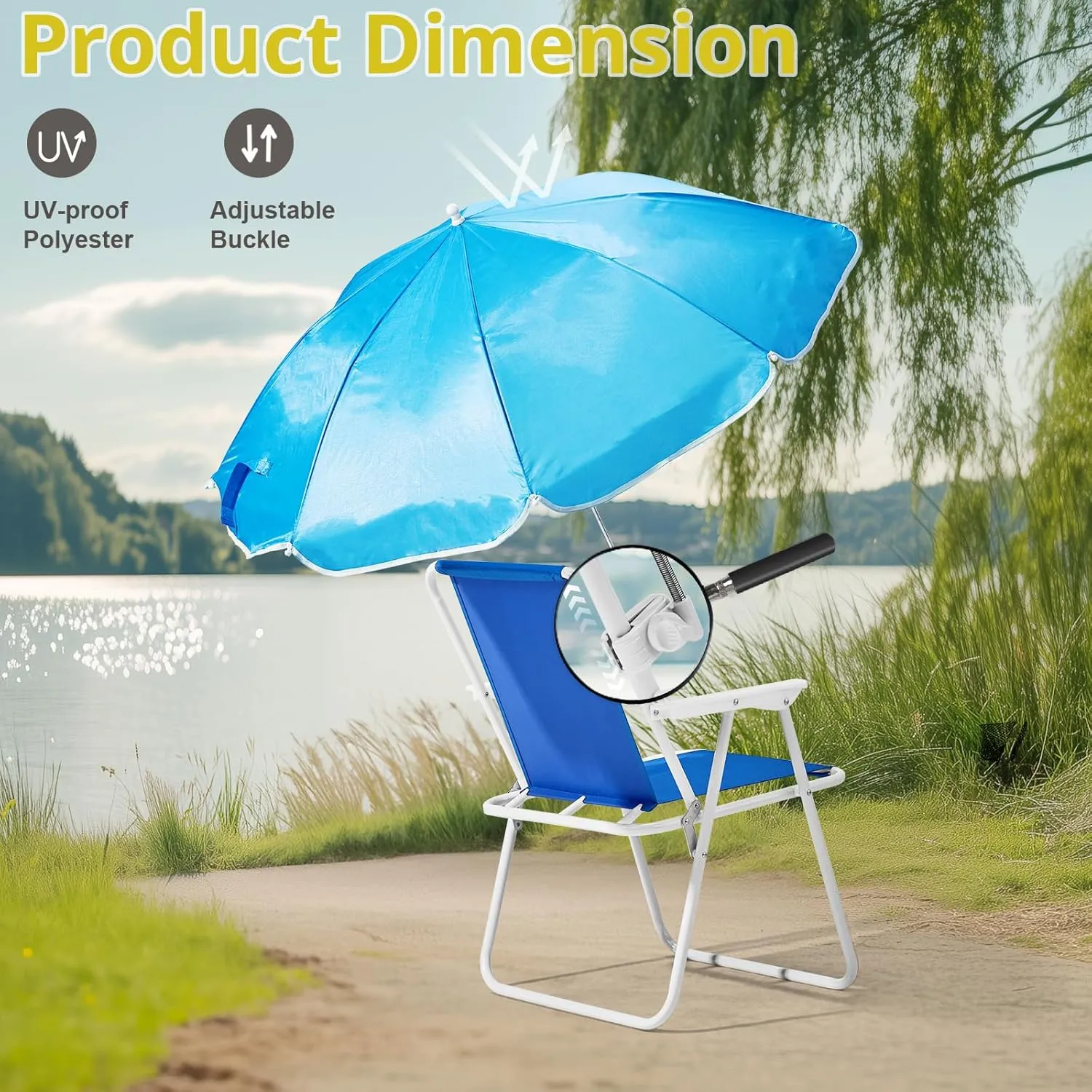 Outvita Beach Chair with Umbrella, Outdoor Folding Chair High Strength Cleanable Fabric Lightweight and Waterproof for Sand Camping Lawn Concert Travel Festival Blue,Heavy Duty Supports 220lbs