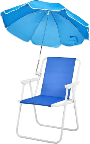 Outvita Beach Chair with Umbrella, Outdoor Folding Chair High Strength Cleanable Fabric Lightweight and Waterproof for Sand Camping Lawn Concert Travel Festival Blue,Heavy Duty Supports 220lbs