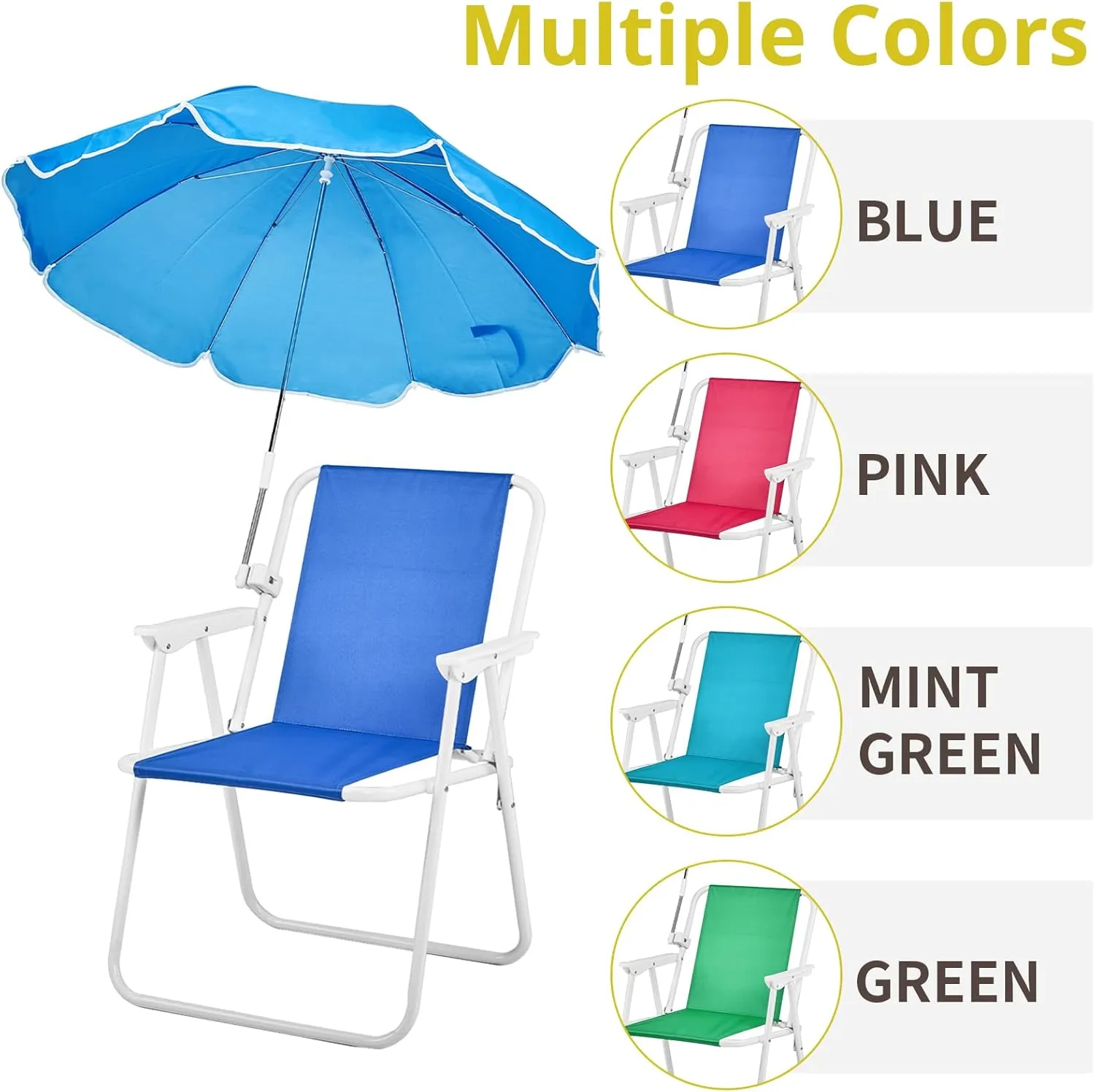 Outvita Beach Chair with Umbrella, Outdoor Folding Chair High Strength Cleanable Fabric Lightweight and Waterproof for Sand Camping Lawn Concert Travel Festival Blue,Heavy Duty Supports 220lbs