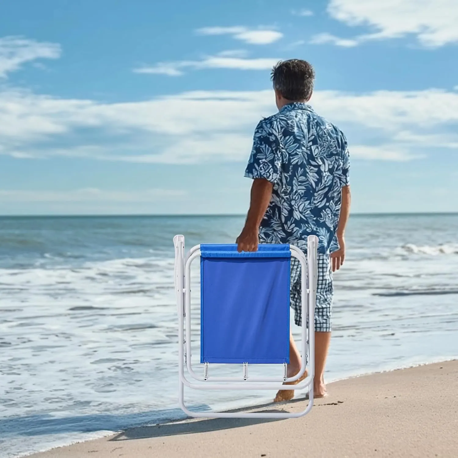 Outvita Beach Chair with Umbrella, Outdoor Folding Chair High Strength Cleanable Fabric Lightweight and Waterproof for Sand Camping Lawn Concert Travel Festival Blue,Heavy Duty Supports 220lbs