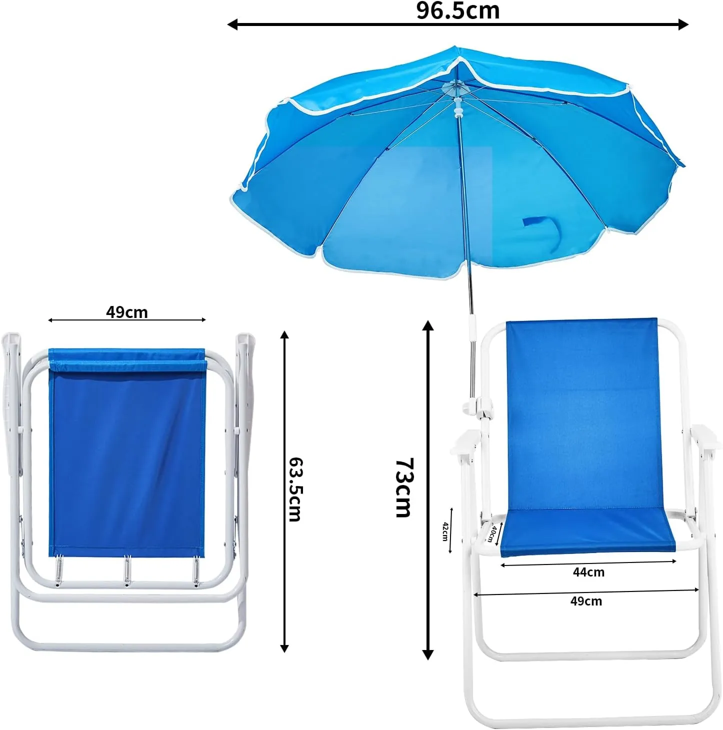 Outvita Beach Chair with Umbrella, Outdoor Folding Chair High Strength Cleanable Fabric Lightweight and Waterproof for Sand Camping Lawn Concert Travel Festival Blue,Heavy Duty Supports 220lbs
