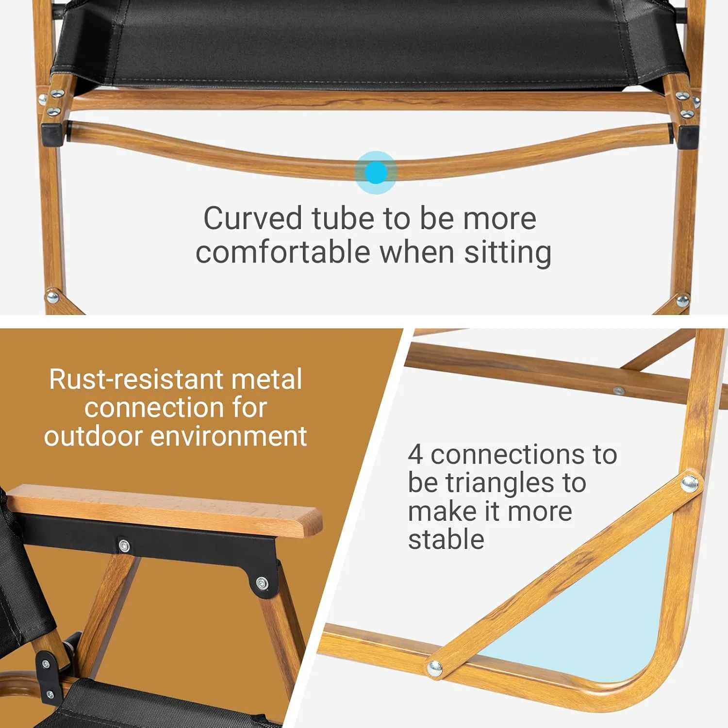 Outvita Portable Folding Camping Chair, Ultralight Low Beach Chair, Durable Aluminum Frame Armchairs for Hiking Concert Fishing Picnic, Supports 220Lbs (Black Large)