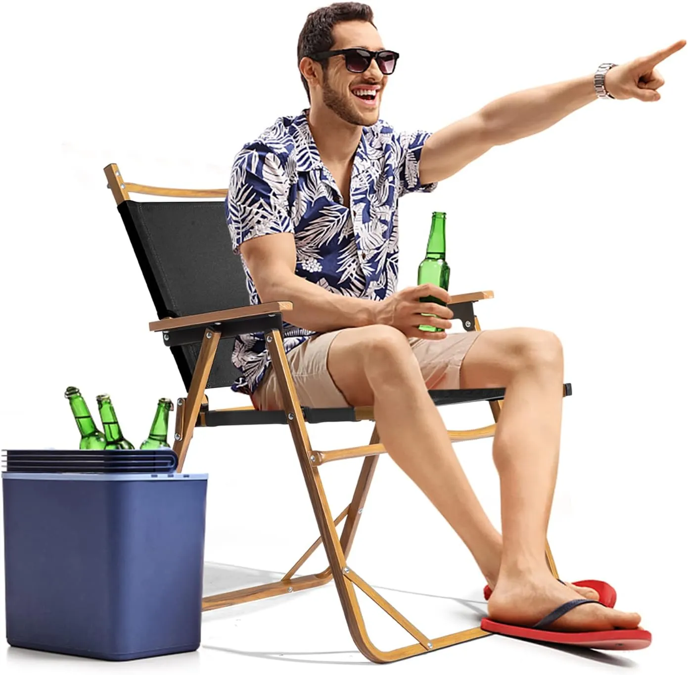 Outvita Portable Folding Camping Chair, Ultralight Low Beach Chair, Durable Aluminum Frame Armchairs for Hiking Concert Fishing Picnic, Supports 220Lbs (Black Large)
