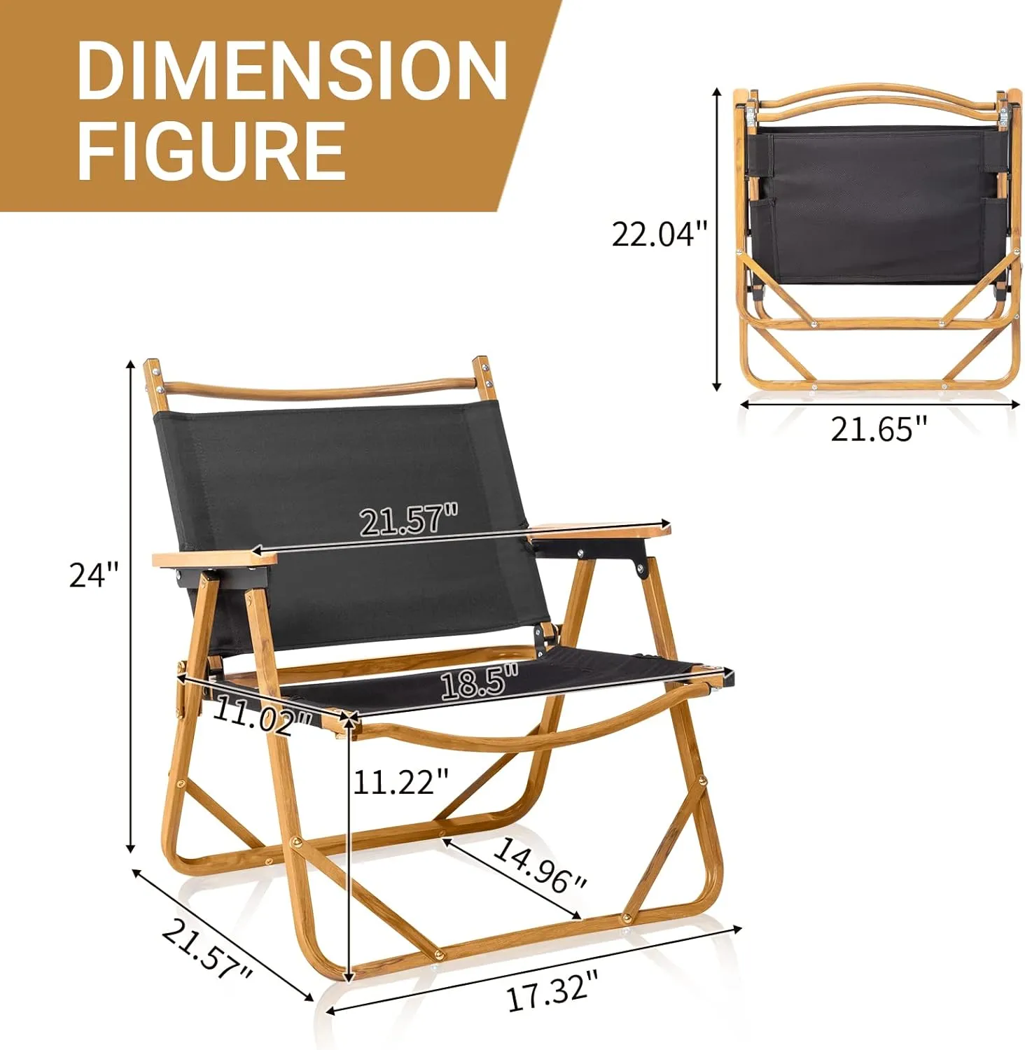 Outvita Portable Folding Camping Chair, Ultralight Low Beach Chair, Durable Aluminum Frame Armchairs for Hiking Concert Fishing Picnic, Supports 220Lbs (Black Medium)