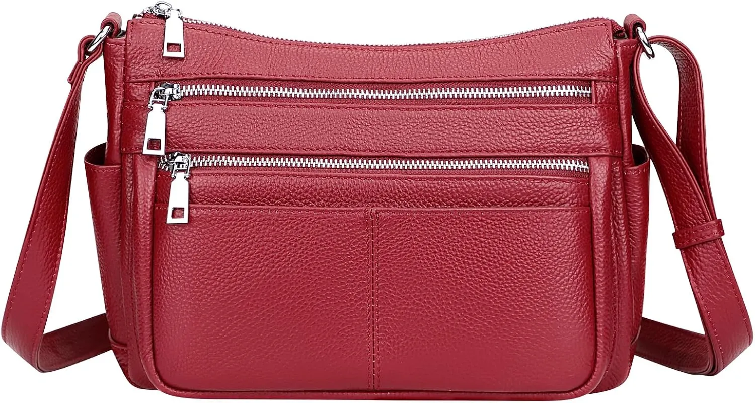 Over Earth Genuine Leather Crossbody Bag for Women Soft Multi Pockets Messenger Bags Ladies Purses and Handbags