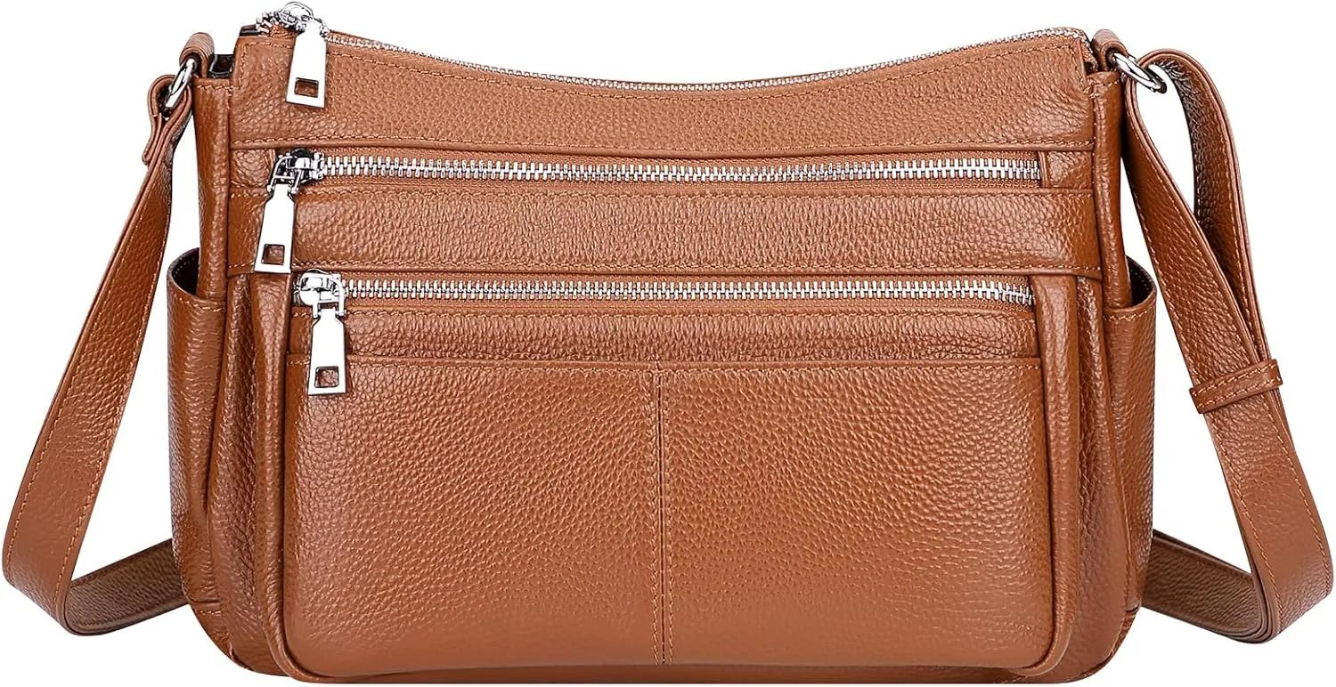 Over Earth Genuine Leather Crossbody Bag for Women Soft Multi Pockets Messenger Bags Ladies Purses and Handbags