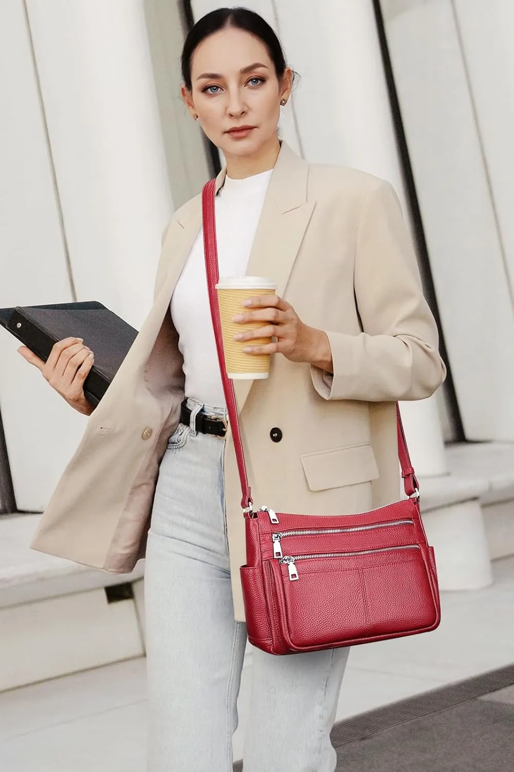 Over Earth Genuine Leather Crossbody Bag for Women Soft Multi Pockets Messenger Bags Ladies Purses and Handbags