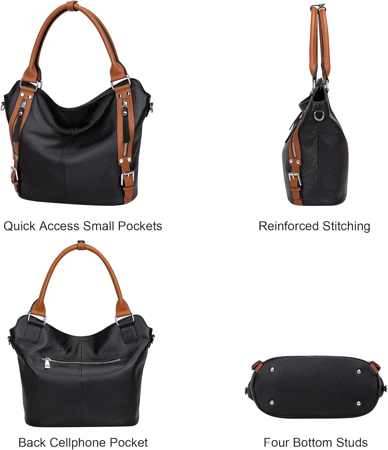 Over Earth Genuine Leather Handbags for Women Hobo Shoulder Bags Ladies Tote Bag