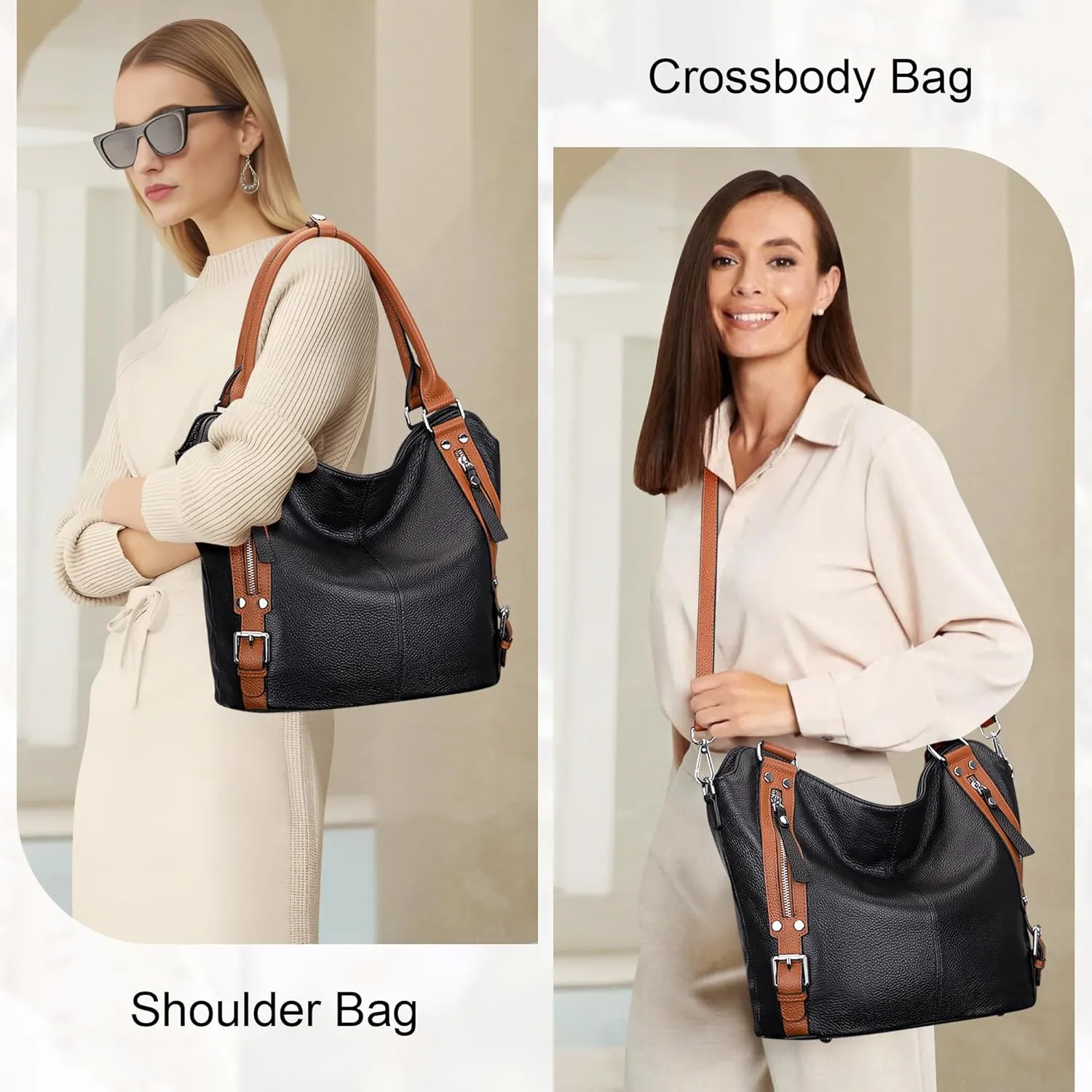 Over Earth Genuine Leather Handbags for Women Hobo Shoulder Bags Ladies Tote Bag