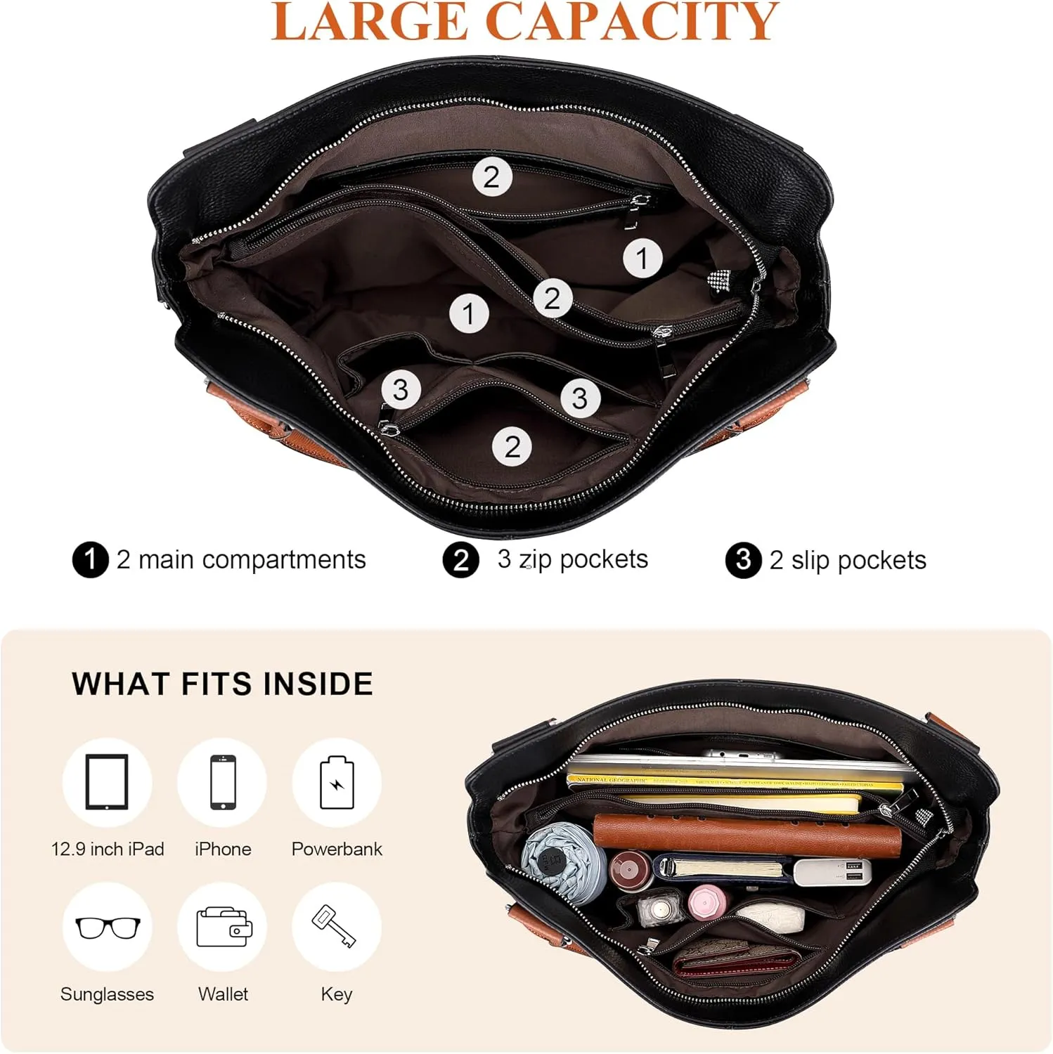 Over Earth Genuine Leather Handbags for Women Hobo Shoulder Bags Ladies Tote Bag