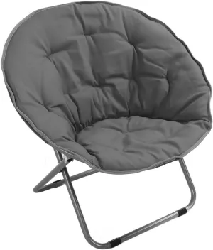 Oversize Padded Moon Chair, Round Folding Chair for Camping, Beach, and Picnic, Soft, Stable, and Portable, Multifunctional Recliner Sofa, Steel Alloy Construction, Grey Color
