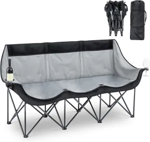 Oversized 2-3 Person Camping Chair Comfortable Outdoor Loveseat Camping Couch with Thick Padded Cushion, Cup Holder, Foldable Portable Sofa for Beach, Camp, Picnics Patio(Black)
