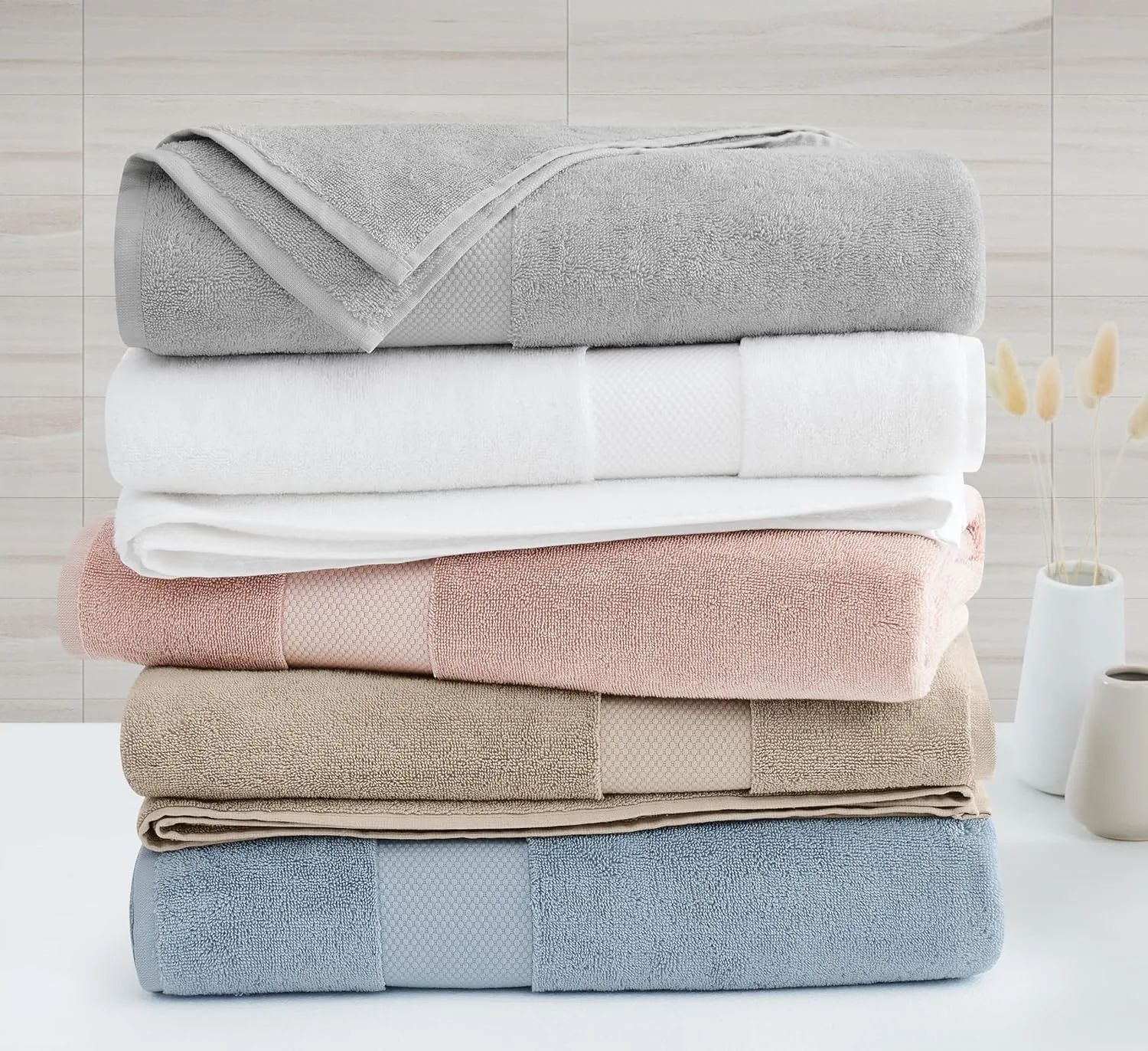 Oversized Luxe Turkish Cotton 6 Piece Towel Set in White, Solid Color Themed, Oeko-TEX Certified Confidence