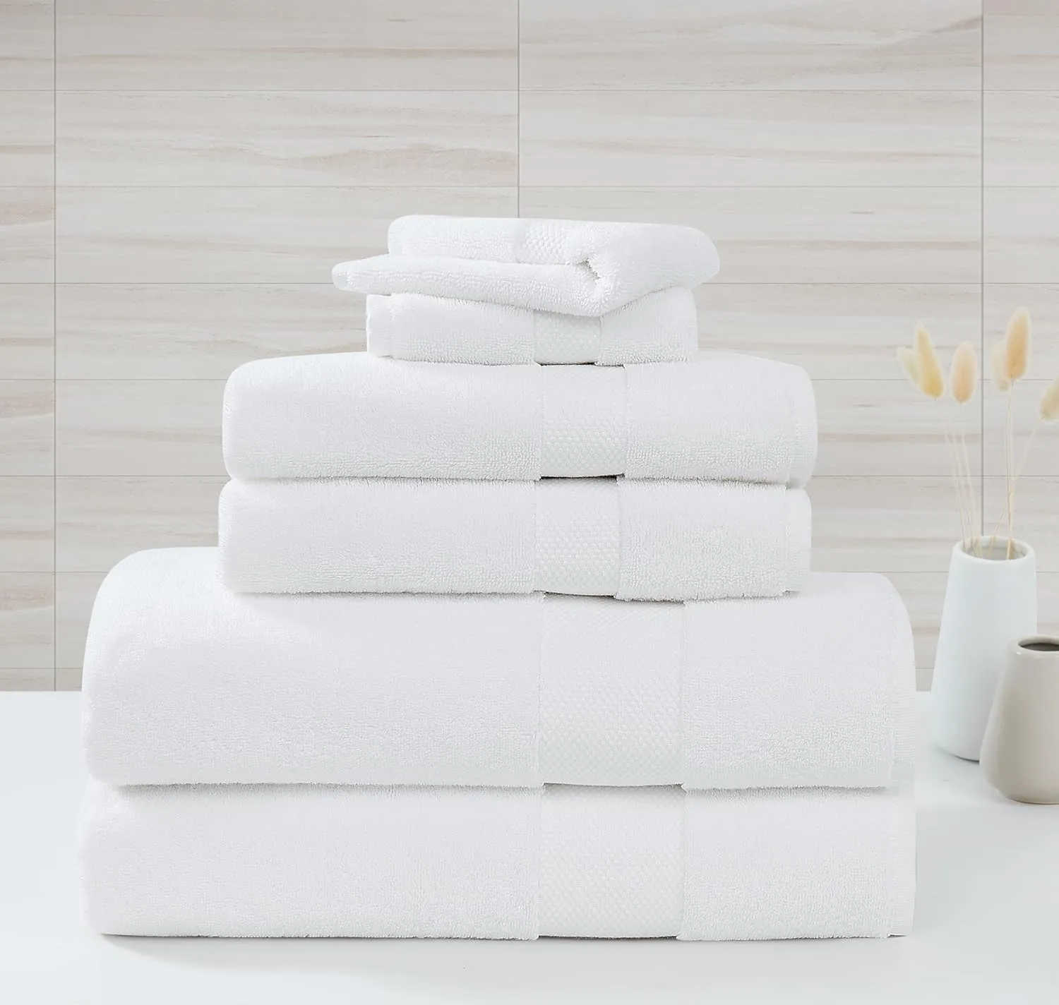 Oversized Luxe Turkish Cotton 6 Piece Towel Set in White, Solid Color Themed, Oeko-TEX Certified Confidence
