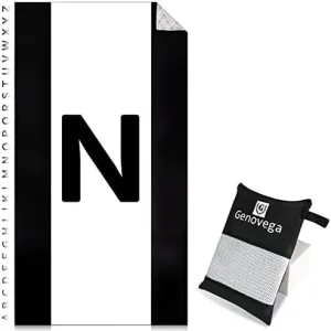 Oversized Monogrammed Microfiber Beach Towel Compact Sandproof Quick Dry Sand Free Extra Large Packable Camping Towels Personalized Custom Customized Gifts for Friends Men Women Adults Black White N