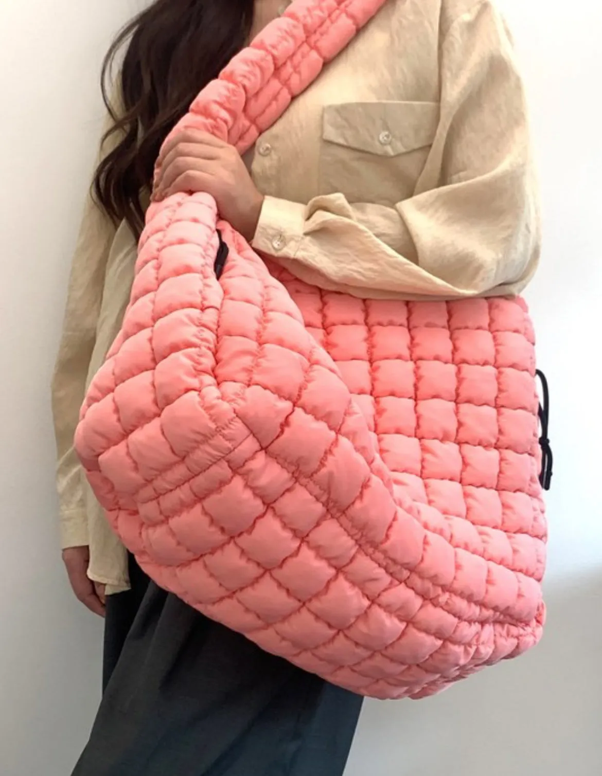 Oversized Quilted Carryall Tote Bag by Zenana (Lt Grey)