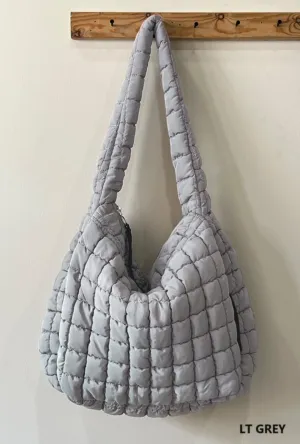 Oversized Quilted Carryall Tote Bag by Zenana (Lt Grey)