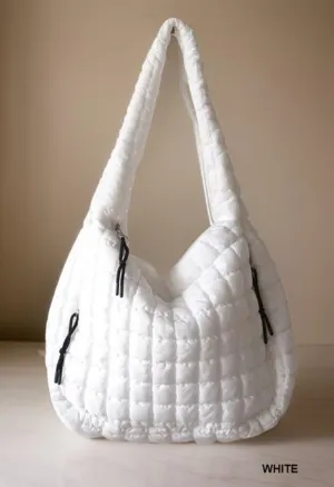 Oversized Quilted Carryall Tote Bag by Zenana (White)