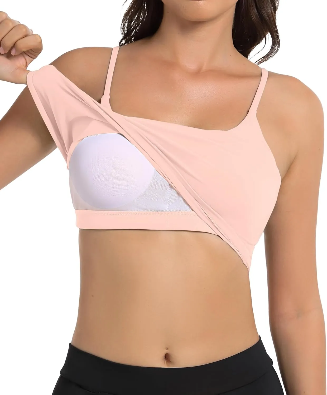 OVESPORT Women's Longline Sports Bras Women Workout Tank Tops with Built in Bra & Adjustable Straps for Yoga Gym Fitnesss