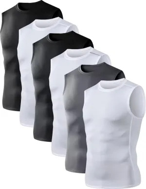 OYGSieg 6 or 3 Pack Men's Athletic Compression Shirts Sleeveless Tank Top Base Layer Sports Workout Shirts for Basketball