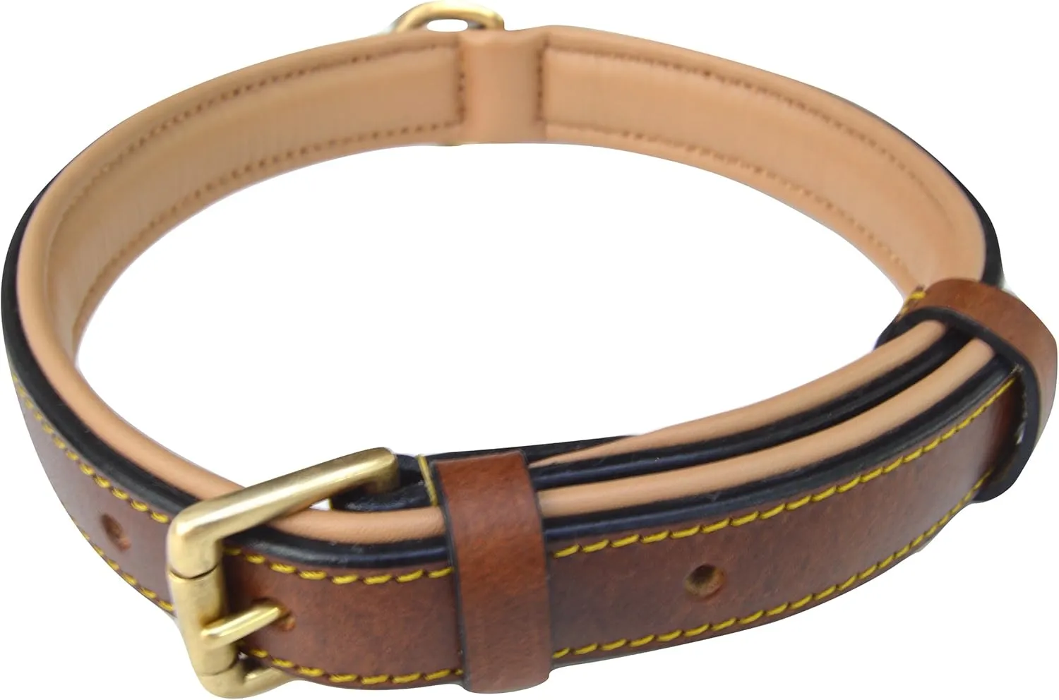 Padded Leather Dog Collar Brown, Slimline Edition, Size Large