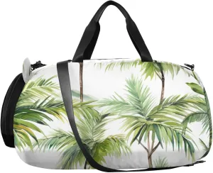 Palm Tree Kids Overnight Duffle Bag,Gymnastics Sports Dance Bag with Shoe Compartment & Wet Pocket, Travel Weekender Tote for Boys & Girls