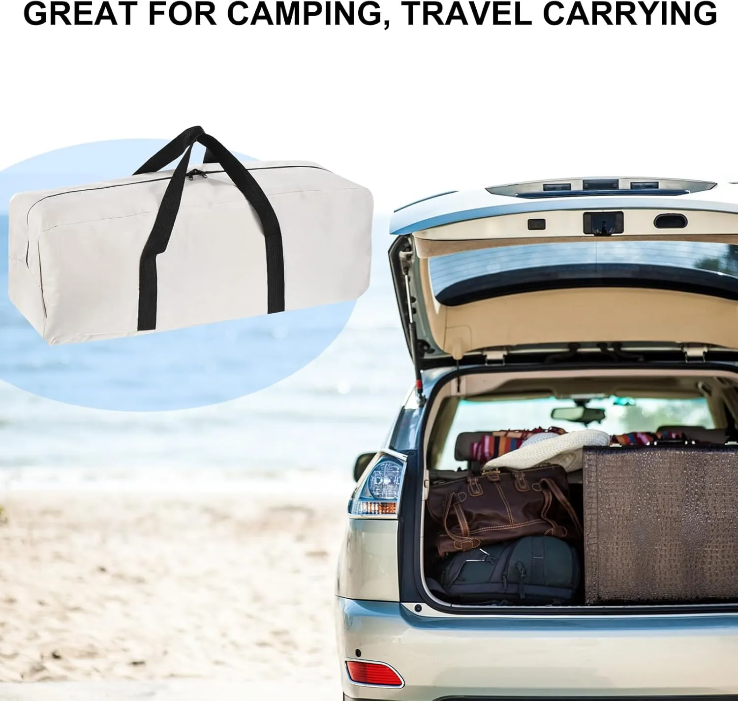 PATIKIL 26" Camp Chair Replacement Bag, Medium Storage Duffle Bag Waterproof Moving Bag with Zipper Foldable Canvas Tote Bag for Travel Camping, Beige (26"x7.8"x8.7")
