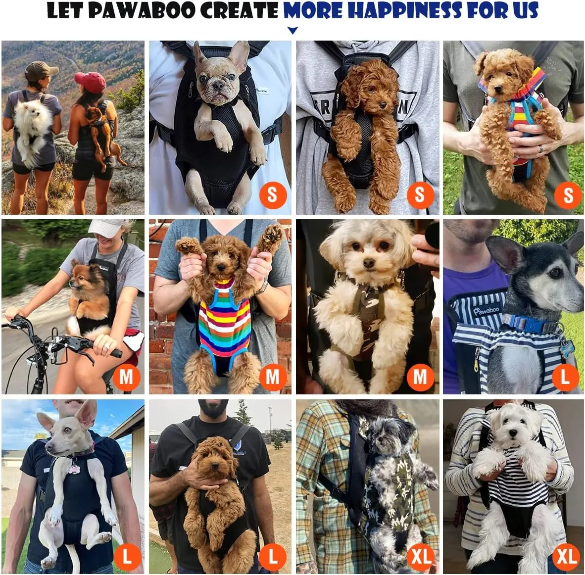 Pawaboo Pet Carrier Backpack, Adjustable Pet Front Cat Dog Carrier Backpack Travel Bag, Legs Out, Easy-Fit for Traveling Hiking Camping for Small Medium Dogs Cats Puppies, Medium, Colorful Strips
