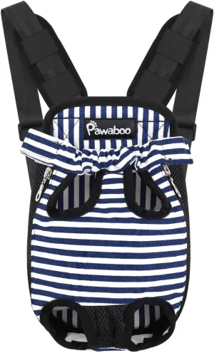 Pawaboo Pet Carrier Backpack, Adjustable Pet Front Cat Dog Carrier Backpack Travel Bag, Legs Out, Easy-Fit for Traveling Hiking Camping for Small Medium Dogs Cats Puppies, Small, Blue & White Stripes