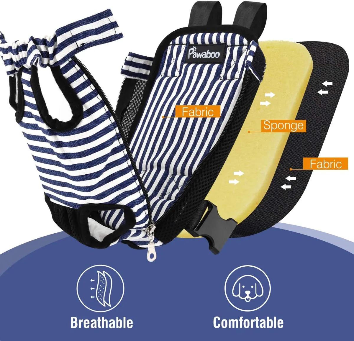 Pawaboo Pet Carrier Backpack, Adjustable Pet Front Cat Dog Carrier Backpack Travel Bag, Legs Out, Easy-Fit for Traveling Hiking Camping for Small Medium Dogs Cats Puppies, Small, Blue & White Stripes