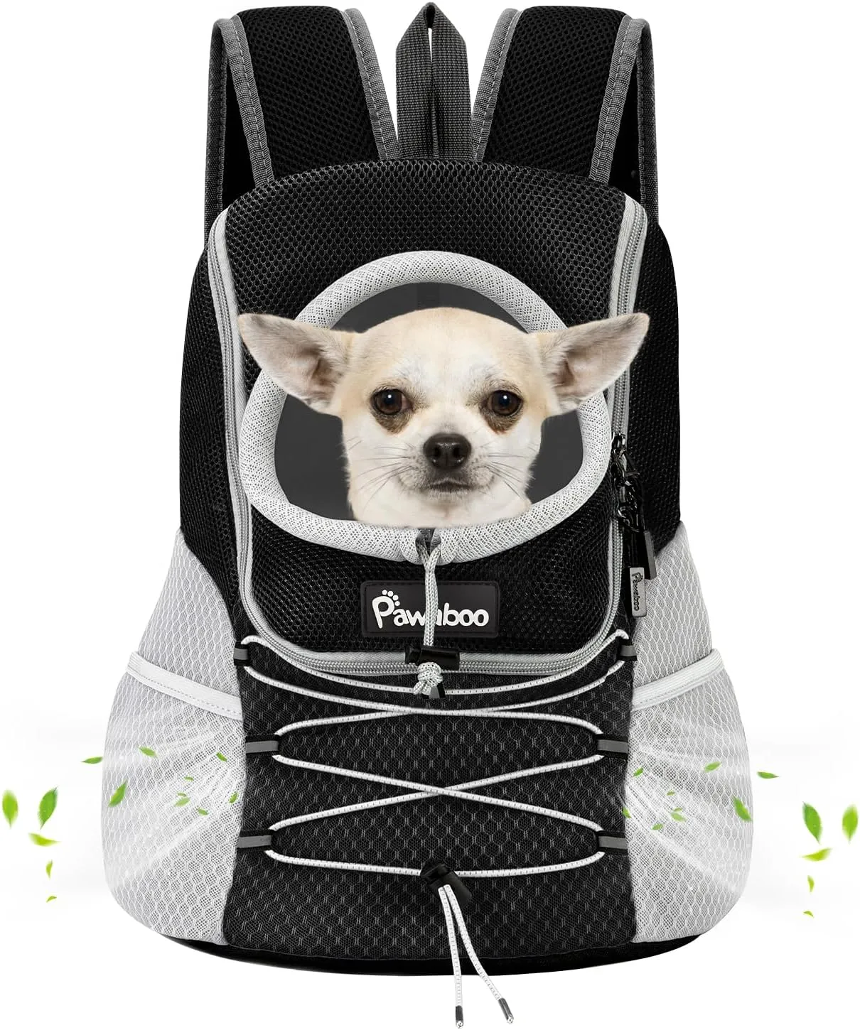 Pawaboo Pet Dog Carrier Backpack, Puppy Dog Travel Front Carrier for Small Medium Dogs Cats, Adjustable Breathable Dog Carrying Backpack with Safety Strips for Hiking, Walking (Black S Up to 5 lbs)