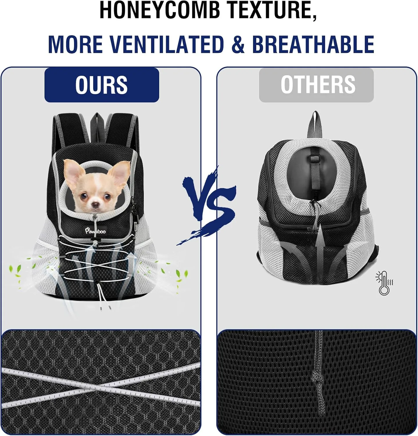 Pawaboo Pet Dog Carrier Backpack, Puppy Dog Travel Front Carrier for Small Medium Dogs Cats, Adjustable Breathable Dog Carrying Backpack with Safety Strips for Hiking, Walking (Black S Up to 5 lbs)