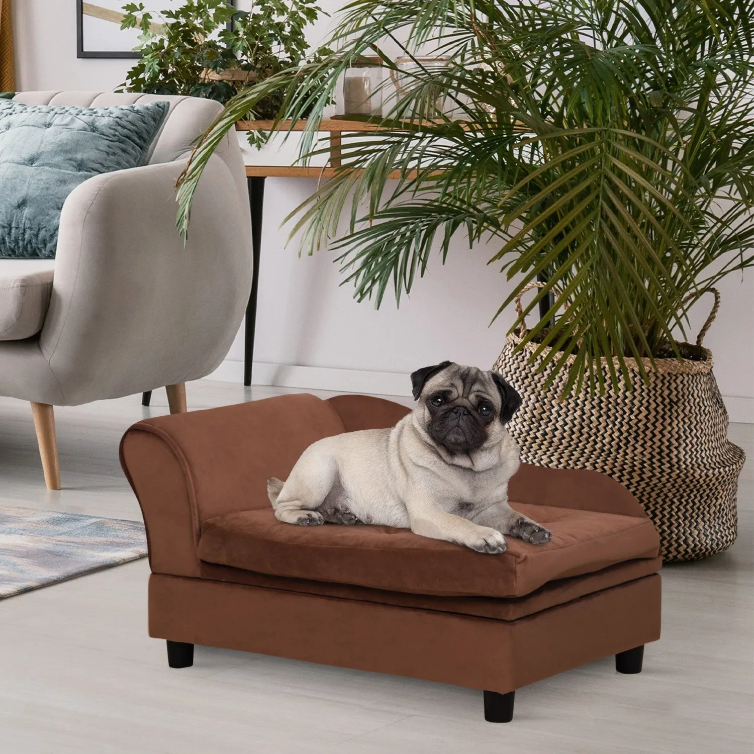 Pawhut Pet Sofa Dog Couch Chaise Lounge Pet Bed With Storage Function Small Sized Dog Various Cat Sp|Pawhut Canape Pour Animal De Compagnie, Canape Pour Chien, Lit Sureleve Pour Animal De Compagnie Ave