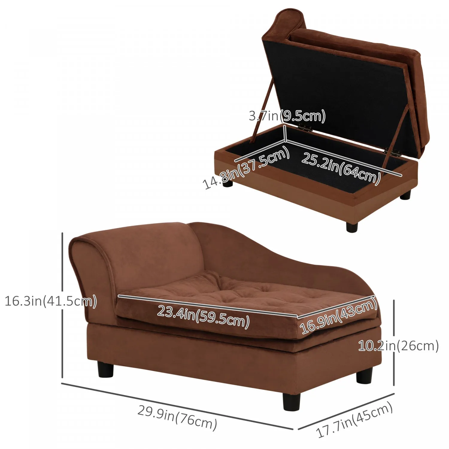 Pawhut Pet Sofa Dog Couch Chaise Lounge Pet Bed With Storage Function Small Sized Dog Various Cat Sp|Pawhut Canape Pour Animal De Compagnie, Canape Pour Chien, Lit Sureleve Pour Animal De Compagnie Ave
