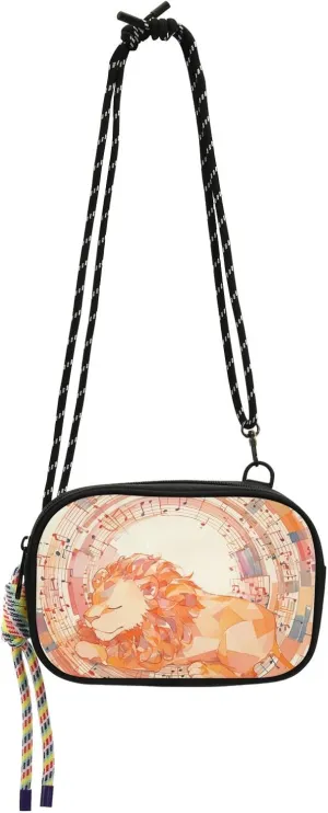 Peach Lion Sheet Music Score Illustration Art Crossbody Camera Bag Women Fashion with Credit Card Slots Cell Phone Purse Have a meal