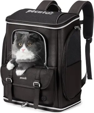 Pecute Cat Backpack Carrier,Anti-Gravity 30% Energy Saving, Dog Backpack with Waterproof PU Leather, Cat Carrier for Small Dog,Suitable for Climbing, Hiking, Traveling, Brown