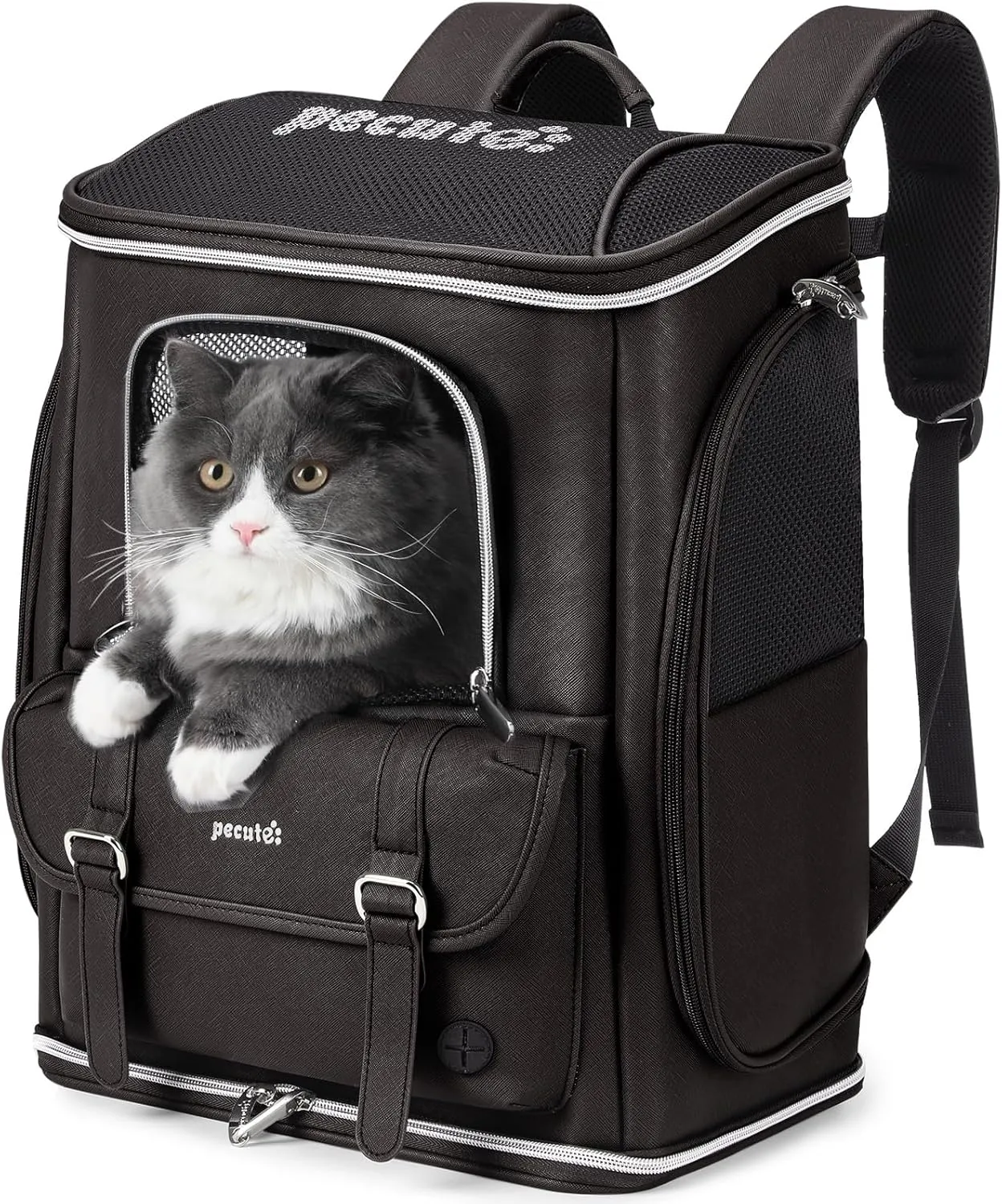 Pecute Cat Backpack Carrier,Anti-Gravity 30% Energy Saving, Dog Backpack with Waterproof PU Leather, Cat Carrier for Small Dog,Suitable for Climbing, Hiking, Traveling, Brown