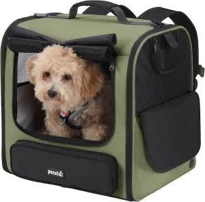 Pecute Cat Carrier Backpack Pet Carrier Backpack Widen Large Space, Stable Pet Backpack for Cat Small Dog, Ventilated Pet Backpack Miniature Dachshund Bag Suitable for Hiking, Camping Dark Green